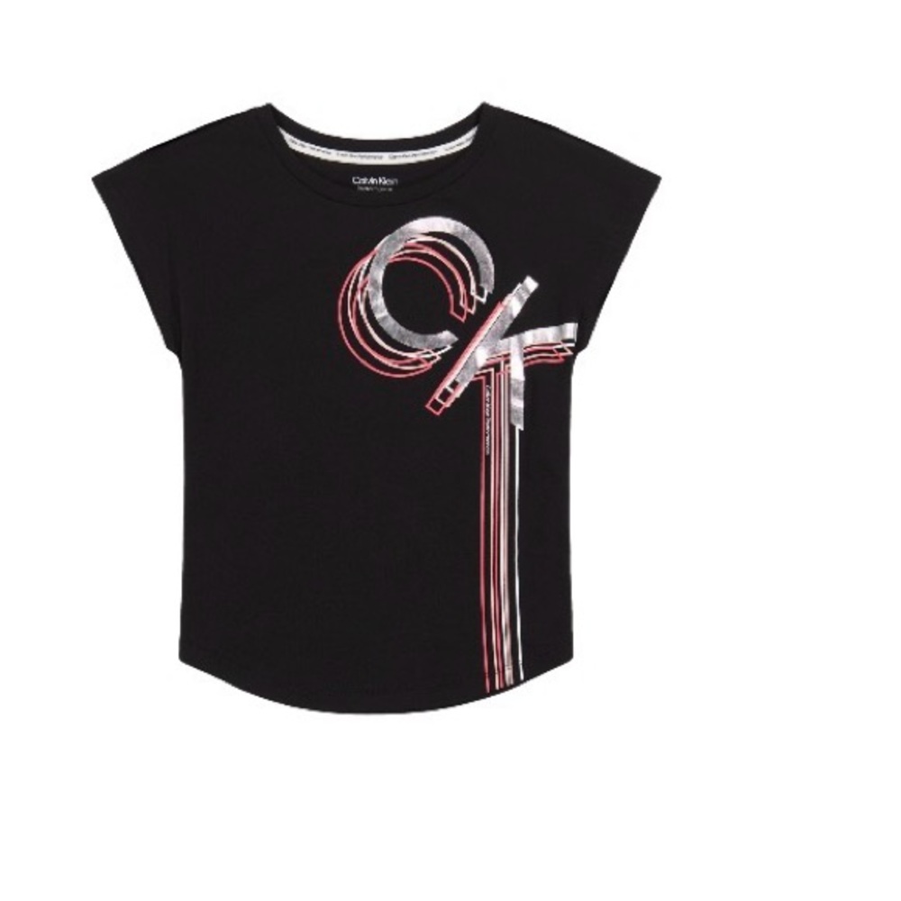 NWT Calvin Klein Performance Girls Stretch Foil Logo T-shirt size Medium Black